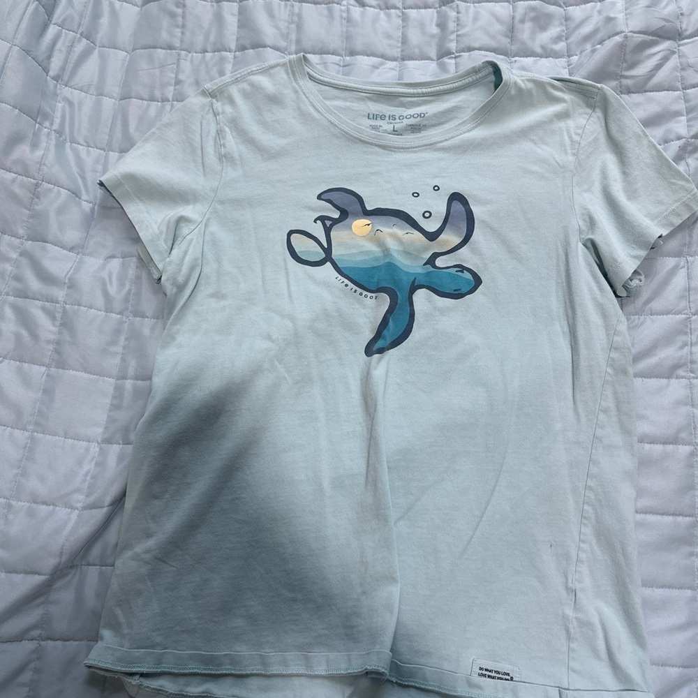 Life Is Good Blue Short Sleeve Tee with Bird Graphic